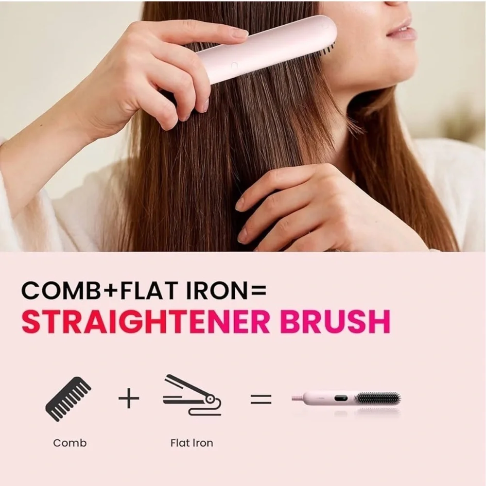 Pink Mini Hair Straightener Brush Comb‎ 3 Temp Settings & Dual Voltage #HA4